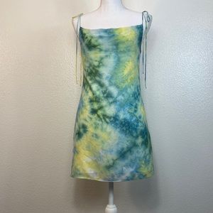Forever 21 Tie-Dye Blue/Yellow/Green Mini Chiffon Dress, Women's Extra Small
